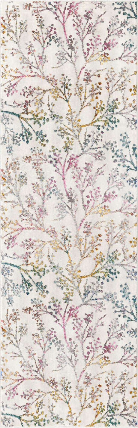 Ivory 2' x 6' Blossom Runner Area Rug 100% Polypropylene With Cotton Backing Easy Clean Colorful Blooming Blossoming Flower Floral Plant Carpet for Living Dining Room Office Dorms for Sale at Rug Engine