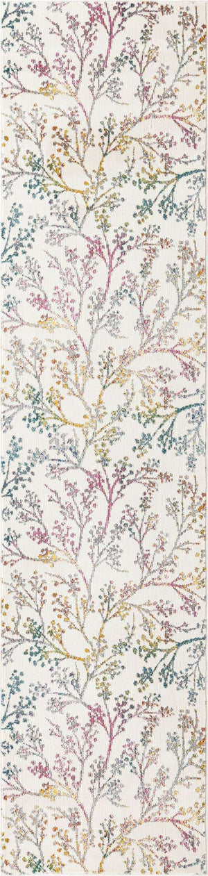 Ivory 2' x 8' Blossom Runner Area Rug 100% Polypropylene With Cotton Backing Easy Clean Colorful Blooming Blossoming Flower Floral Plant Carpet for Living Dining Room Office Dorms for Sale at Rug Engine