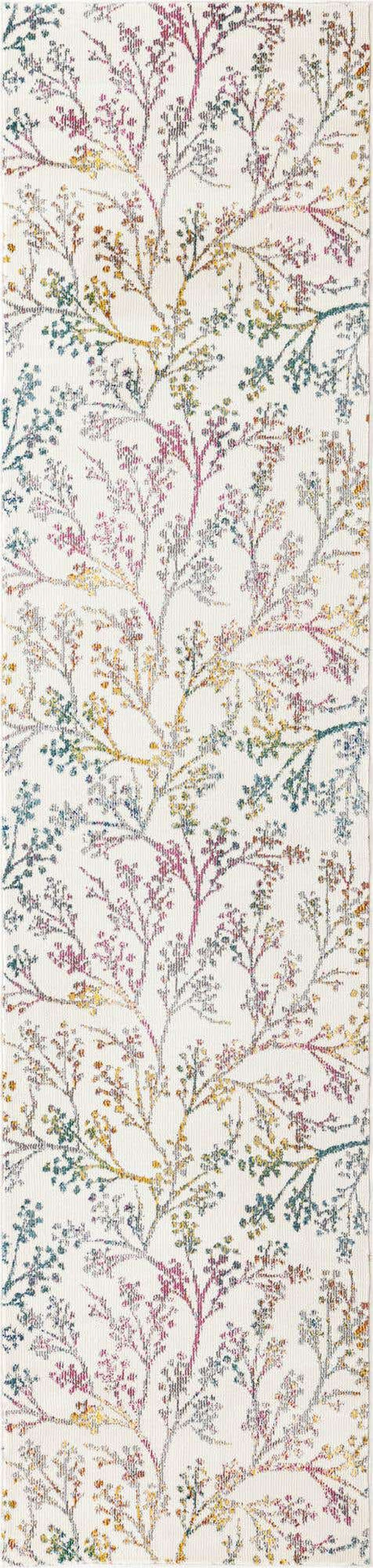 Ivory 2' x 8' Blossom Runner Area Rug 100% Polypropylene With Cotton Backing Easy Clean Colorful Blooming Blossoming Flower Floral Plant Carpet for Living Dining Room Office Dorms for Sale at Rug Engine