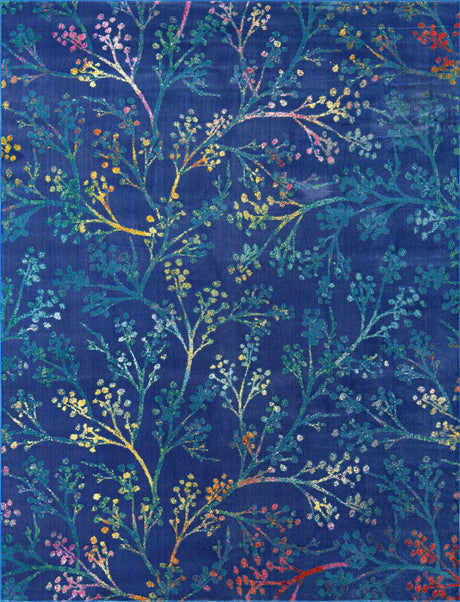 Blue 7' 10 x 10' Blossom Rectangle Area Rug 100% Polypropylene With Cotton Backing Easy Clean Colorful Blooming Blossoming Flower Floral Plant Carpet for Living Dining Room Office Dorms for Sale at Rug Engine