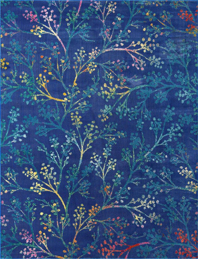 Blue 7' 10 x 10' Blossom Rectangle Area Rug 100% Polypropylene With Cotton Backing Easy Clean Colorful Blooming Blossoming Flower Floral Plant Carpet for Living Dining Room Office Dorms for Sale at Rug Engine
