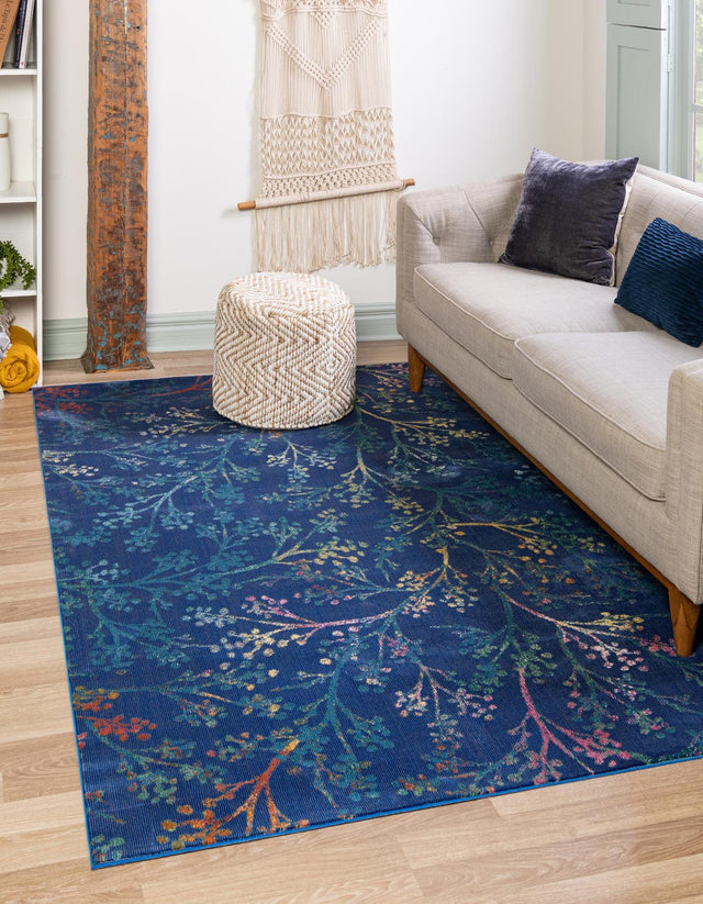 Blue 2' x 3' Blossom Rectangle Area Rug 100% Polypropylene With Cotton Backing Easy Clean Colorful Blooming Blossoming Flower Floral Plant Carpet for Living Dining Room Office Dorms for Sale at Rug Engine