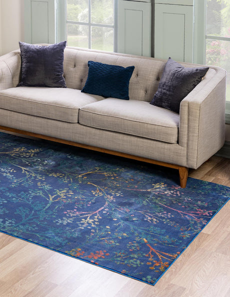 Blue 7' 10 x 10' Blossom Rectangle Area Rug 100% Polypropylene With Cotton Backing Easy Clean Colorful Blooming Blossoming Flower Floral Plant Carpet for Living Dining Room Office Dorms for Sale at Rug Engine