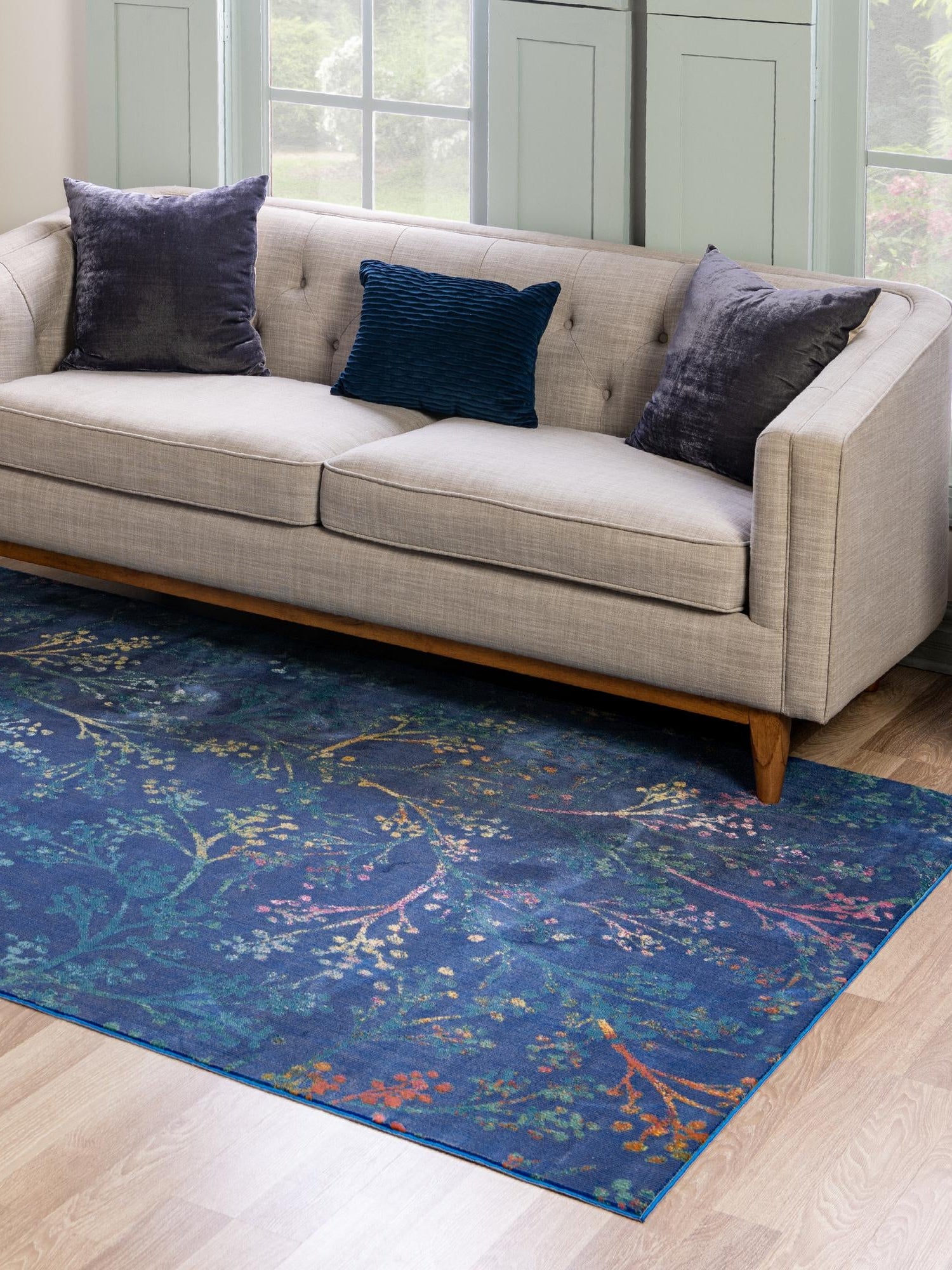 Blue 4' x 6' Blossom Rectangle Area Rug 100% Polypropylene With Cotton Backing Easy Clean Colorful Blooming Blossoming Flower Floral Plant Carpet for Living Dining Room Office Dorms for Sale at Rug Engine