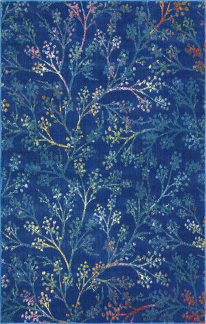 Blue 5' 3 x 7' 10 Blossom Rectangle Area Rug 100% Polypropylene With Cotton Backing Easy Clean Colorful Blooming Blossoming Flower Floral Plant Carpet for Living Dining Room Office Dorms for Sale at Rug Engine