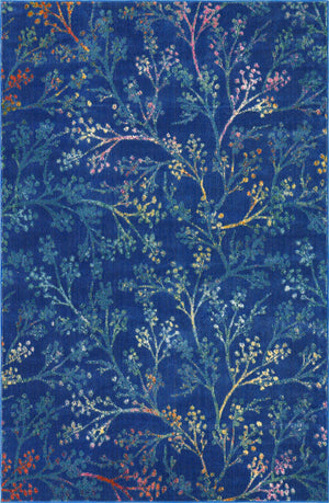 Blue 4' x 6' Blossom Rectangle Area Rug 100% Polypropylene With Cotton Backing Easy Clean Colorful Blooming Blossoming Flower Floral Plant Carpet for Living Dining Room Office Dorms for Sale at Rug Engine