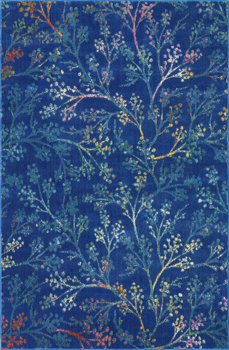 Blue 4' x 6' Blossom Rectangle Area Rug 100% Polypropylene With Cotton Backing Easy Clean Colorful Blooming Blossoming Flower Floral Plant Carpet for Living Dining Room Office Dorms for Sale at Rug Engine