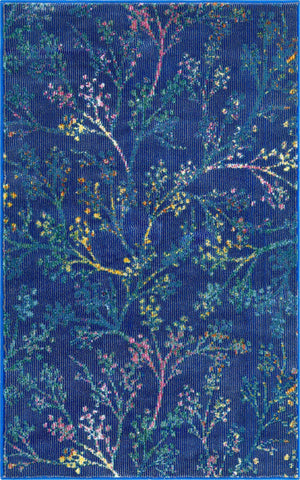 Blue 2' x 3' Blossom Rectangle Area Rug 100% Polypropylene With Cotton Backing Easy Clean Colorful Blooming Blossoming Flower Floral Plant Carpet for Living Dining Room Office Dorms for Sale at Rug Engine