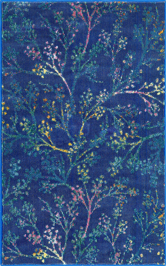 Blue 2' x 3' Blossom Rectangle Area Rug 100% Polypropylene With Cotton Backing Easy Clean Colorful Blooming Blossoming Flower Floral Plant Carpet for Living Dining Room Office Dorms for Sale at Rug Engine