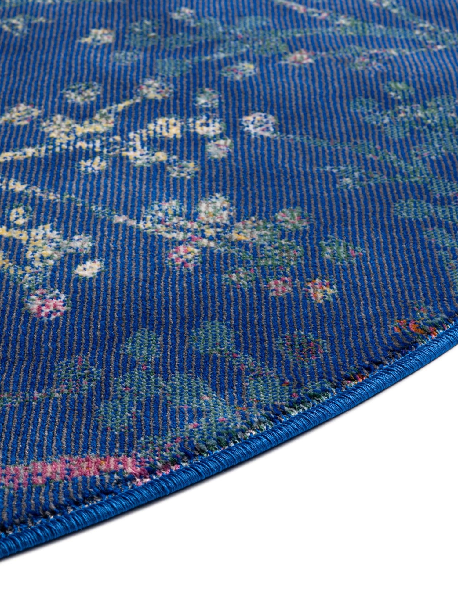Blue 3' 3 x 3' 3 Blossom Round Area Rug 100% Polypropylene With Cotton Backing Easy Clean Colorful Blooming Blossoming Flower Floral Plant Carpet for Living Dining Room Office Dorms for Sale at Rug Engine