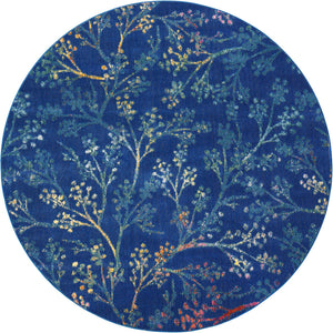 Blue 10' x 10' Blossom Round Area Rug 100% Polypropylene With Cotton Backing Easy Clean Colorful Blooming Blossoming Flower Floral Plant Carpet for Living Dining Room Office Dorms for Sale at Rug Engine