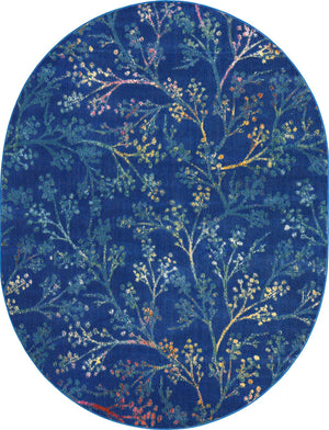 Blue 7' 10 x 10' Blossom Oval Area Rug 100% Polypropylene With Cotton Backing Easy Clean Colorful Blooming Blossoming Flower Floral Plant Carpet for Living Dining Room Office Dorms for Sale at Rug Engine
