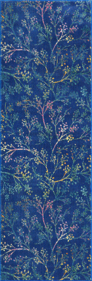 Blue 2' x 6' Blossom Runner Area Rug 100% Polypropylene With Cotton Backing Easy Clean Colorful Blooming Blossoming Flower Floral Plant Carpet for Living Dining Room Office Dorms for Sale at Rug Engine