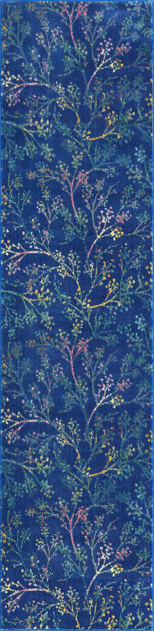 Blue 2' x 8' Blossom Runner Area Rug 100% Polypropylene With Cotton Backing Easy Clean Colorful Blooming Blossoming Flower Floral Plant Carpet for Living Dining Room Office Dorms for Sale at Rug Engine