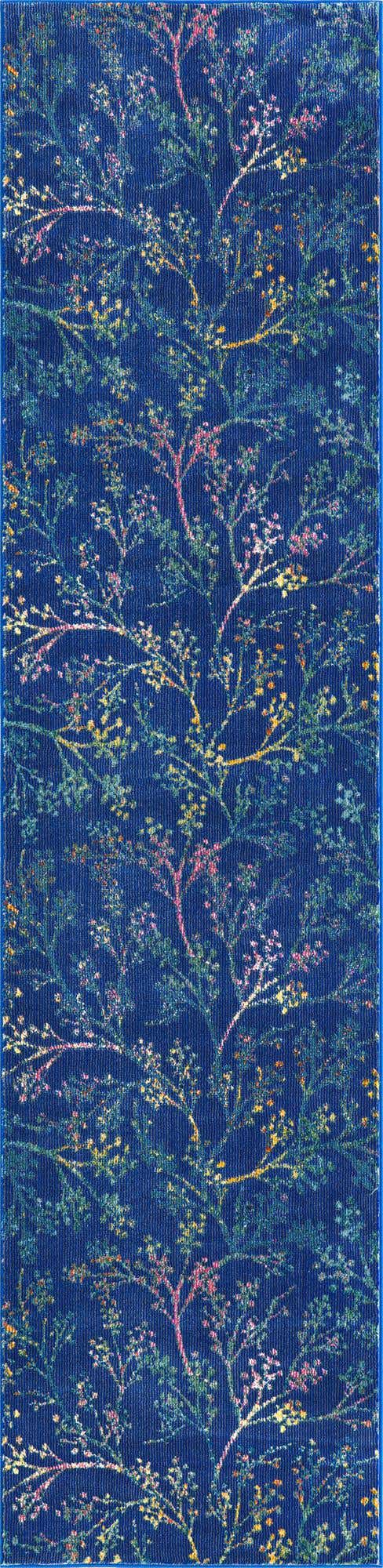 Blue 2' x 8' Blossom Runner Area Rug 100% Polypropylene With Cotton Backing Easy Clean Colorful Blooming Blossoming Flower Floral Plant Carpet for Living Dining Room Office Dorms for Sale at Rug Engine
