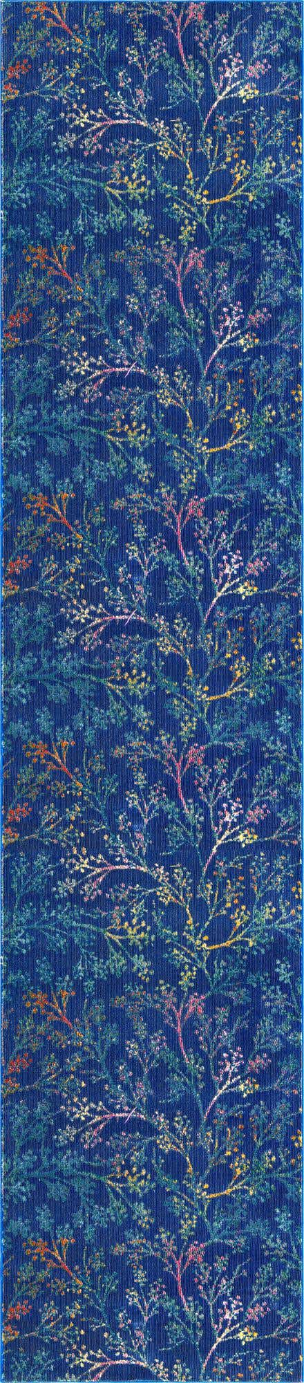 Blue 2' 7 x 12' Blossom Runner Area Rug 100% Polypropylene With Cotton Backing Easy Clean Colorful Blooming Blossoming Flower Floral Plant Carpet for Living Dining Room Office Dorms for Sale at Rug Engine