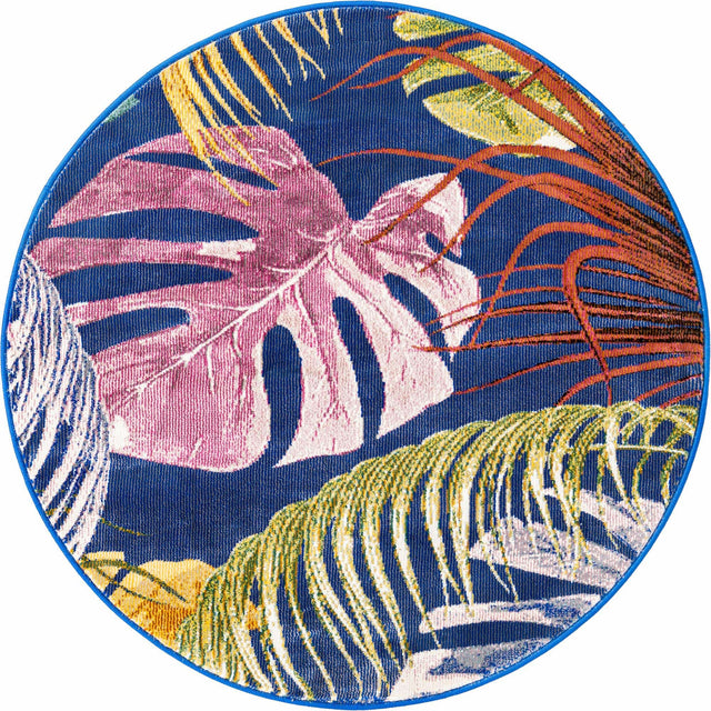 Multicolor 3' 3 x 3' 3 Blossom Round Area Rug 100% Polypropylene With Cotton Backing Easy Clean Colorful Blooming Blossoming Flower Floral Plant Carpet for Living Dining Room Office Dorms for Sale at Rug Engine