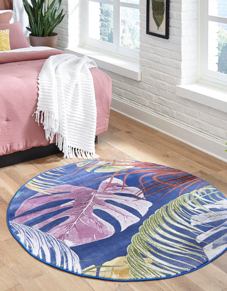 Multicolor 3' 3 x 3' 3 Blossom Round Area Rug 100% Polypropylene With Cotton Backing Easy Clean Colorful Blooming Blossoming Flower Floral Plant Carpet for Living Dining Room Office Dorms for Sale at Rug Engine