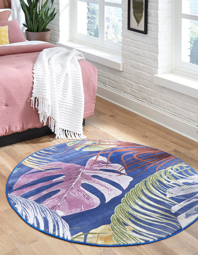Multicolor 3' 3 x 3' 3 Blossom Round Area Rug 100% Polypropylene With Cotton Backing Easy Clean Colorful Blooming Blossoming Flower Floral Plant Carpet for Living Dining Room Office Dorms for Sale at Rug Engine
