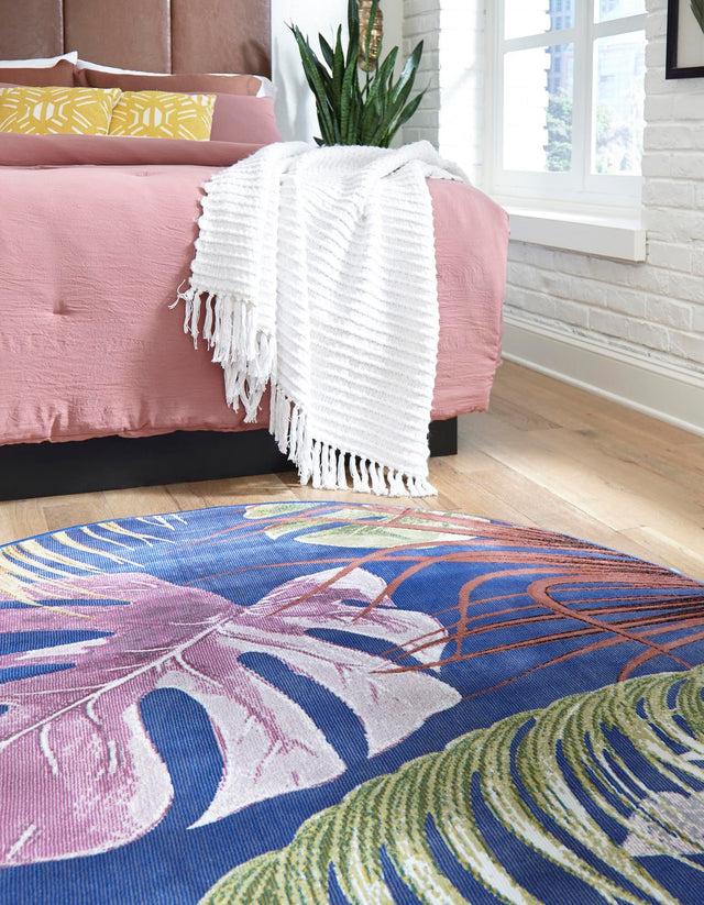 Multicolor 3' 3 x 3' 3 Blossom Round Area Rug 100% Polypropylene With Cotton Backing Easy Clean Colorful Blooming Blossoming Flower Floral Plant Carpet for Living Dining Room Office Dorms for Sale at Rug Engine