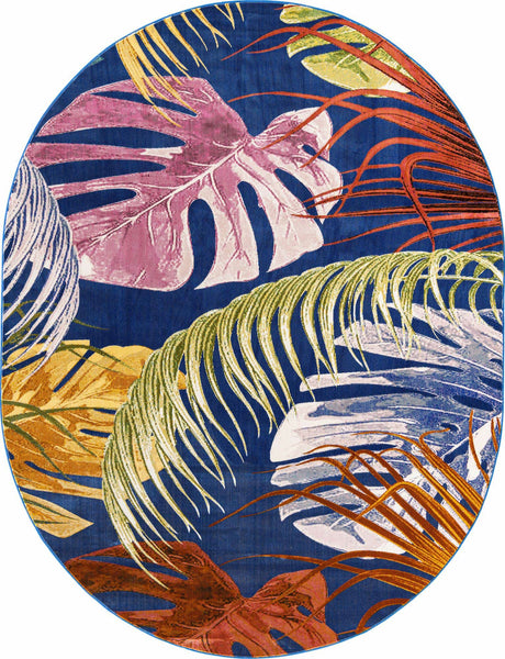 Multicolor 7' 10 x 10' Blossom Oval Area Rug 100% Polypropylene With Cotton Backing Easy Clean Colorful Blooming Blossoming Flower Floral Plant Carpet for Living Dining Room Office Dorms for Sale at Rug Engine