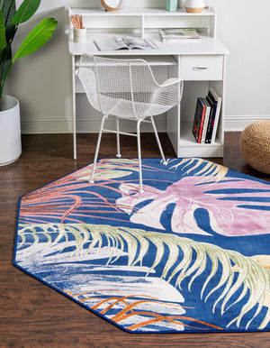 Multicolor 6' x 6' Blossom Octagon Area Rug 100% Polypropylene With Cotton Backing Easy Clean Colorful Blooming Blossoming Flower Floral Plant Carpet for Living Dining Room Office Dorms for Sale at Rug Engine