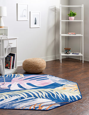 Multicolor 6' x 6' Blossom Octagon Area Rug 100% Polypropylene With Cotton Backing Easy Clean Colorful Blooming Blossoming Flower Floral Plant Carpet for Living Dining Room Office Dorms for Sale at Rug Engine