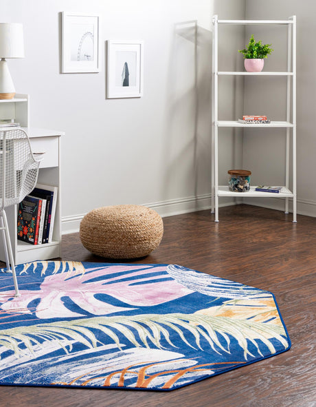 Multicolor 6' x 6' Blossom Octagon Area Rug 100% Polypropylene With Cotton Backing Easy Clean Colorful Blooming Blossoming Flower Floral Plant Carpet for Living Dining Room Office Dorms for Sale at Rug Engine
