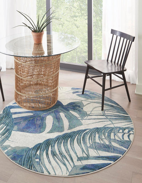 Ivory 7' x 7' Blossom Round Area Rug 100% Polypropylene With Cotton Backing Easy Clean Colorful Blooming Blossoming Flower Floral Plant Carpet for Living Dining Room Office Dorms for Sale at Rug Engine
