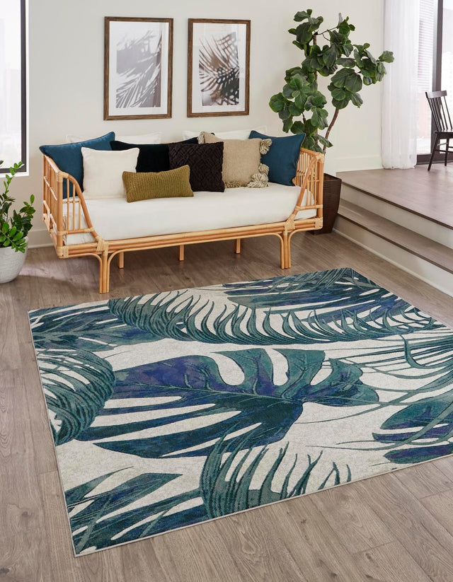 Ivory 7' 10 x 7' 10 Blossom Square Area Rug 100% Polypropylene With Cotton Backing Easy Clean Colorful Blooming Blossoming Flower Floral Plant Carpet for Living Dining Room Office Dorms for Sale at Rug Engine
