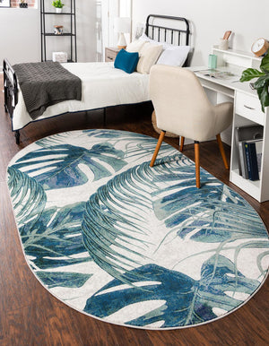 Ivory 5' 3 x 7' 10 Blossom Oval Area Rug 100% Polypropylene With Cotton Backing Easy Clean Colorful Blooming Blossoming Flower Floral Plant Carpet for Living Dining Room Office Dorms for Sale at Rug Engine