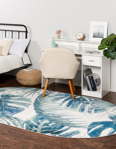 Ivory 4' x 6' Blossom Oval Area Rug 100% Polypropylene With Cotton Backing Easy Clean Colorful Blooming Blossoming Flower Floral Plant Carpet for Living Dining Room Office Dorms for Sale at Rug Engine