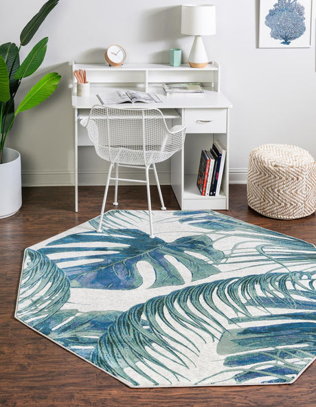 Ivory 6' x 6' Blossom Octagon Area Rug 100% Polypropylene With Cotton Backing Easy Clean Colorful Blooming Blossoming Flower Floral Plant Carpet for Living Dining Room Office Dorms for Sale at Rug Engine