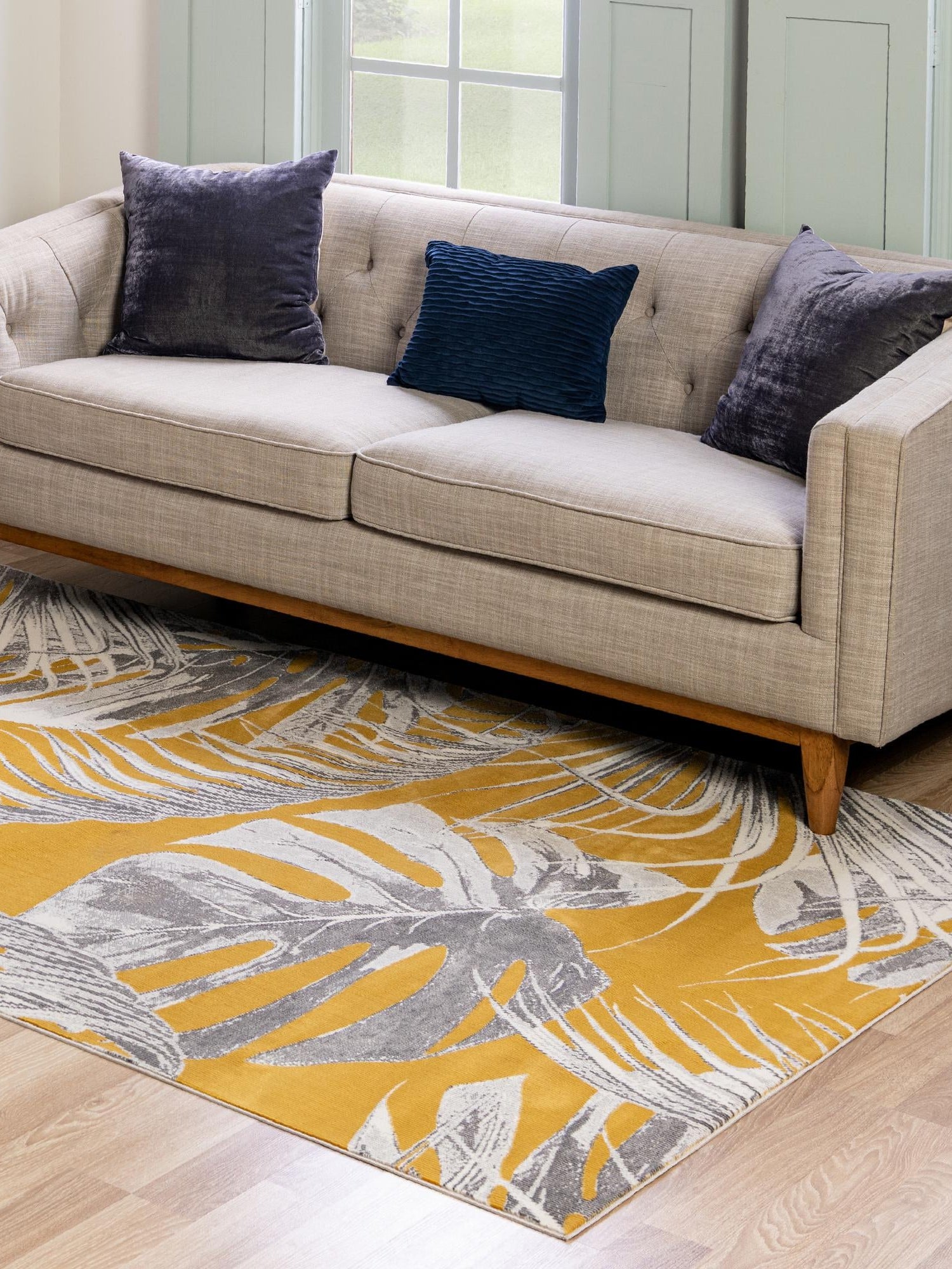 Yellow 5' 3 x 7' 10 Blossom Rectangle Area Rug 100% Polypropylene With Cotton Backing Easy Clean Colorful Blooming Blossoming Flower Floral Plant Carpet for Living Dining Room Office Dorms for Sale at Rug Engine