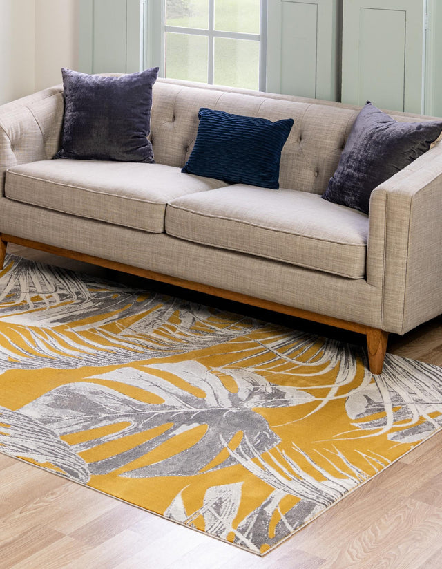 Yellow 4' x 6' Blossom Rectangle Area Rug 100% Polypropylene With Cotton Backing Easy Clean Colorful Blooming Blossoming Flower Floral Plant Carpet for Living Dining Room Office Dorms for Sale at Rug Engine