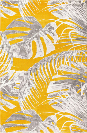 Yellow 4' x 6' Blossom Rectangle Area Rug 100% Polypropylene With Cotton Backing Easy Clean Colorful Blooming Blossoming Flower Floral Plant Carpet for Living Dining Room Office Dorms for Sale at Rug Engine