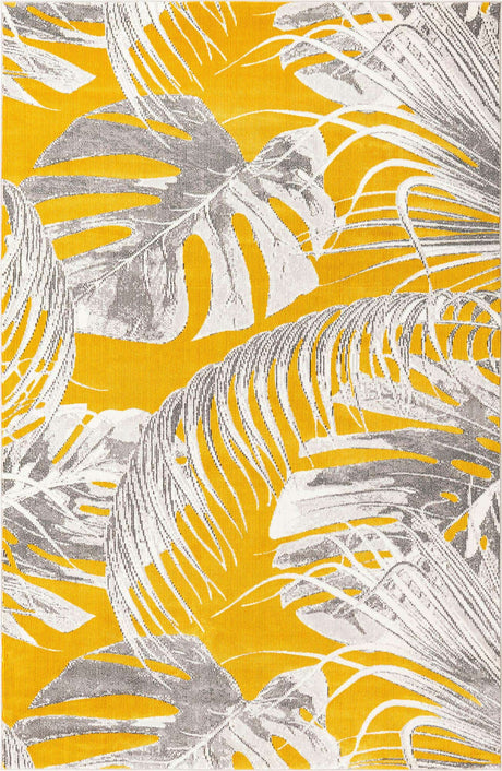 Yellow 4' x 6' Blossom Rectangle Area Rug 100% Polypropylene With Cotton Backing Easy Clean Colorful Blooming Blossoming Flower Floral Plant Carpet for Living Dining Room Office Dorms for Sale at Rug Engine