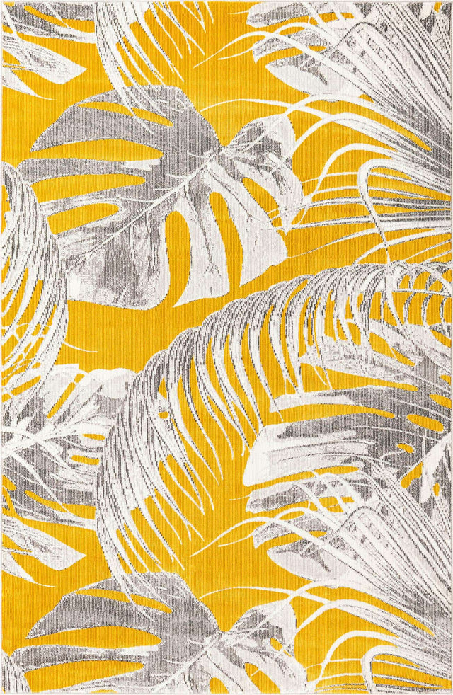 Yellow 4' x 6' Blossom Rectangle Area Rug 100% Polypropylene With Cotton Backing Easy Clean Colorful Blooming Blossoming Flower Floral Plant Carpet for Living Dining Room Office Dorms for Sale at Rug Engine