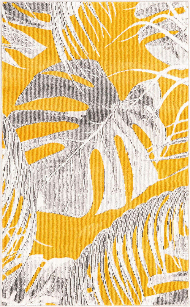 Yellow 2' x 3' Blossom Rectangle Area Rug 100% Polypropylene With Cotton Backing Easy Clean Colorful Blooming Blossoming Flower Floral Plant Carpet for Living Dining Room Office Dorms for Sale at Rug Engine