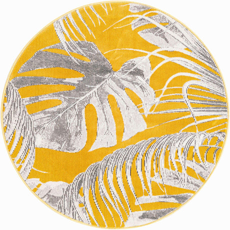 Yellow 3' 3 x 3' 3 Blossom Round Area Rug 100% Polypropylene With Cotton Backing Easy Clean Colorful Blooming Blossoming Flower Floral Plant Carpet for Living Dining Room Office Dorms for Sale at Rug Engine