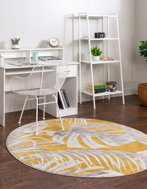 Yellow 5' 3 x 5' 3 Blossom Round Area Rug 100% Polypropylene With Cotton Backing Easy Clean Colorful Blooming Blossoming Flower Floral Plant Carpet for Living Dining Room Office Dorms for Sale at Rug Engine