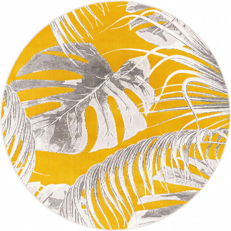 Yellow 5' 3 x 5' 3 Blossom Round Area Rug 100% Polypropylene With Cotton Backing Easy Clean Colorful Blooming Blossoming Flower Floral Plant Carpet for Living Dining Room Office Dorms for Sale at Rug Engine