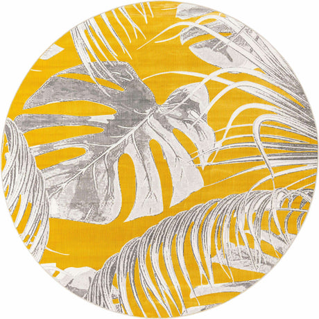 Yellow 7' x 7' Blossom Round Area Rug 100% Polypropylene With Cotton Backing Easy Clean Colorful Blooming Blossoming Flower Floral Plant Carpet for Living Dining Room Office Dorms for Sale at Rug Engine
