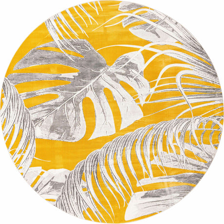 Yellow 10' x 10' Blossom Round Area Rug 100% Polypropylene With Cotton Backing Easy Clean Colorful Blooming Blossoming Flower Floral Plant Carpet for Living Dining Room Office Dorms for Sale at Rug Engine
