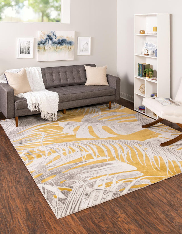 Yellow 7' 10 x 7' 10 Blossom Square Area Rug 100% Polypropylene With Cotton Backing Easy Clean Colorful Blooming Blossoming Flower Floral Plant Carpet for Living Dining Room Office Dorms for Sale at Rug Engine