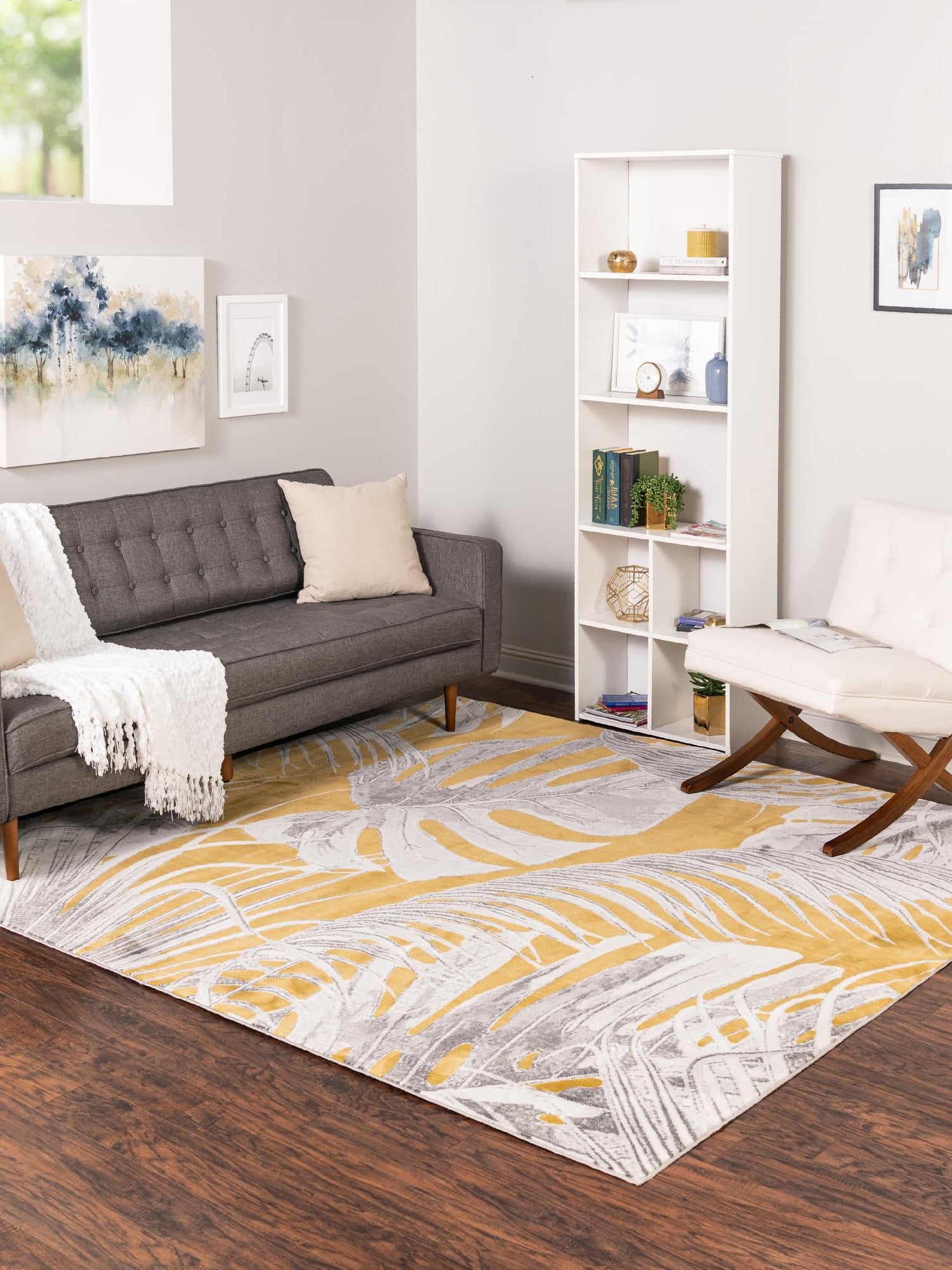 Yellow 7' 10 x 7' 10 Blossom Square Area Rug 100% Polypropylene With Cotton Backing Easy Clean Colorful Blooming Blossoming Flower Floral Plant Carpet for Living Dining Room Office Dorms for Sale at Rug Engine