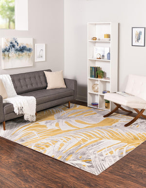 Yellow 7' 10 x 7' 10 Blossom Square Area Rug 100% Polypropylene With Cotton Backing Easy Clean Colorful Blooming Blossoming Flower Floral Plant Carpet for Living Dining Room Office Dorms for Sale at Rug Engine