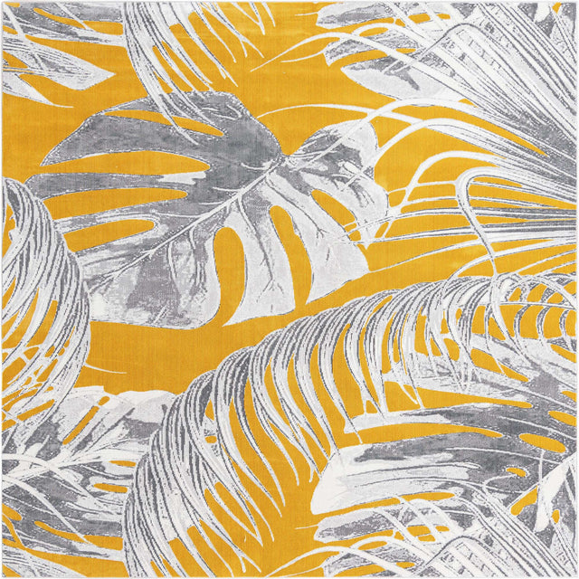 Yellow 7' 10 x 7' 10 Blossom Square Area Rug 100% Polypropylene With Cotton Backing Easy Clean Colorful Blooming Blossoming Flower Floral Plant Carpet for Living Dining Room Office Dorms for Sale at Rug Engine