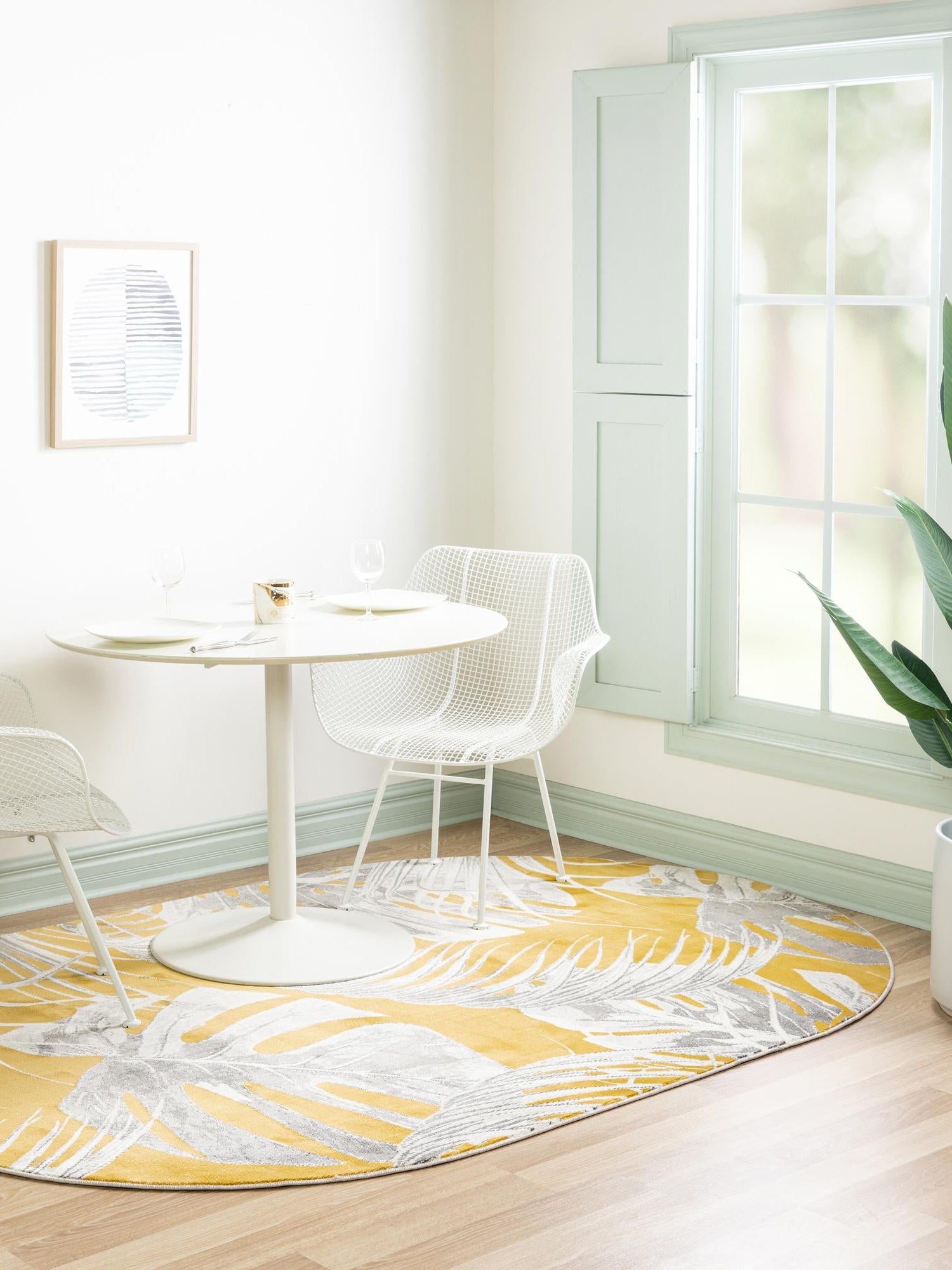 Yellow 7' 10 x 10' Blossom Oval Area Rug 100% Polypropylene With Cotton Backing Easy Clean Colorful Blooming Blossoming Flower Floral Plant Carpet for Living Dining Room Office Dorms for Sale at Rug Engine