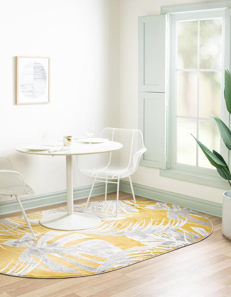Yellow 7' 10 x 10' Blossom Oval Area Rug 100% Polypropylene With Cotton Backing Easy Clean Colorful Blooming Blossoming Flower Floral Plant Carpet for Living Dining Room Office Dorms for Sale at Rug Engine